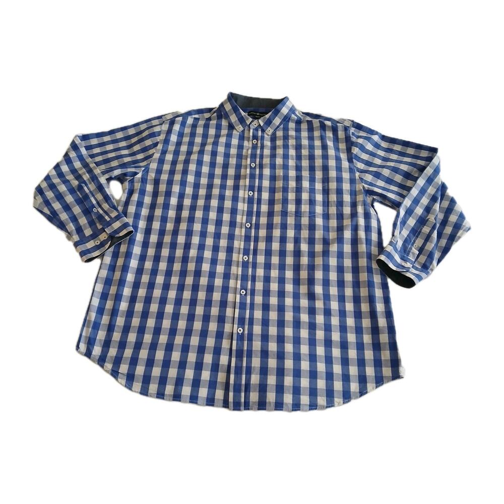 Beverly Hills Polo Club Men’s 4XL Big Blue Check Button Shirt Long Sleeve Casual